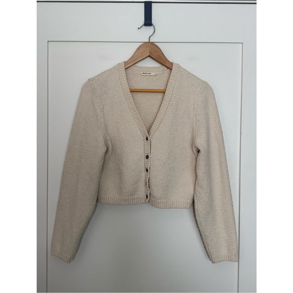 Marine Layer Cardigan Sweater Womens Sz S Beige Knit Cropped Long Sleeve Button